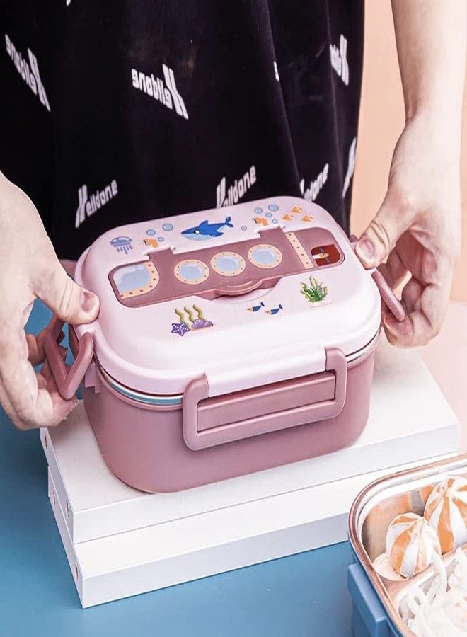 شيري بوكس علبة غداء معزولة للأطفال من الفولاذ المقاوم للصدأ من تشيري بوكس مع ملعقة على شكل سمكة، سعة 1000 مل (لون وردي) - Image 3